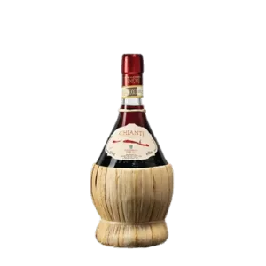 Chianti I Mori Fiasco wine bottle in straw basket