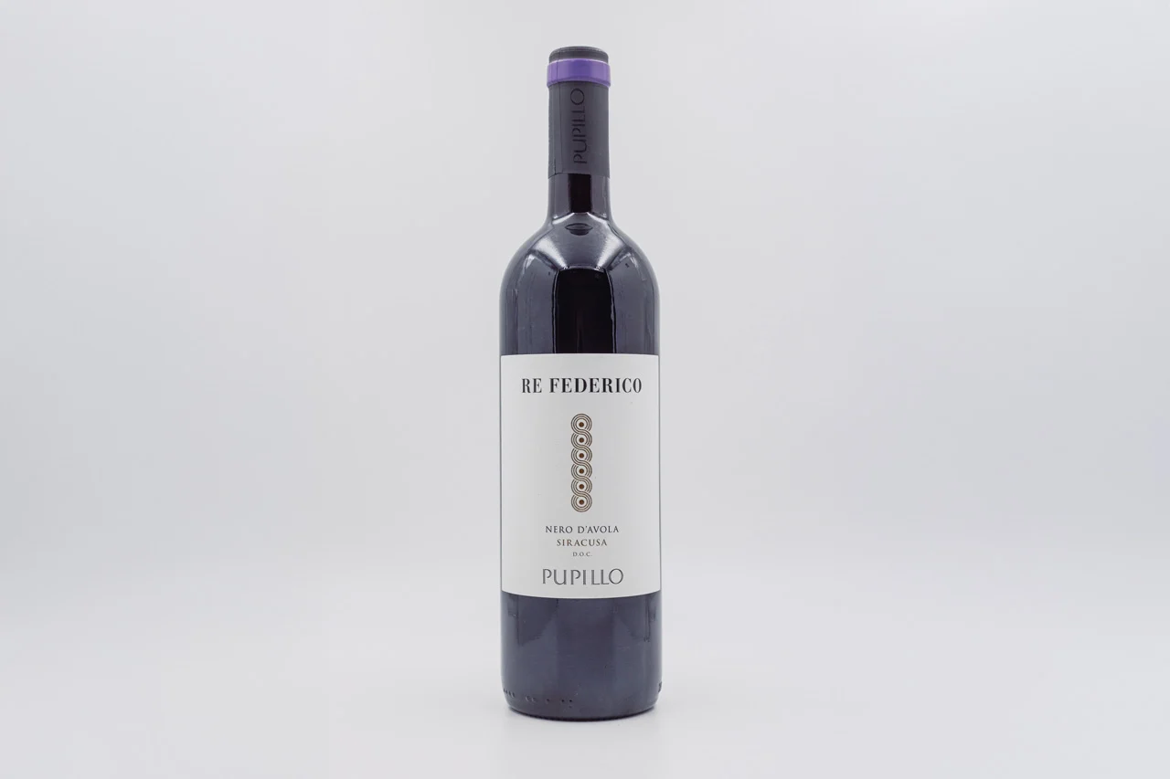 Product shot of Cantine Pupillo Re Federico DOC Sicilia Nero d’Avola u2013 Premium Sicilian Red wine bottle shot u2013 Italian red wine u2013 shop Cantine Puu2026