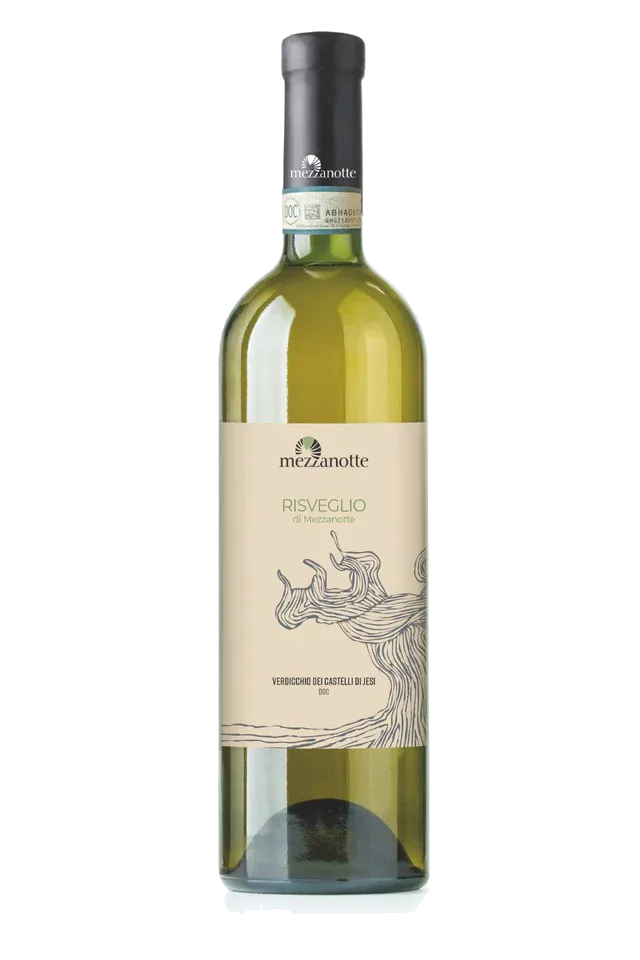 Product shot of Cantina Mezzanotte Verdicchio dei Castelli di Jesi Risveglio u2013 Organic Italian White wine bottle shot u2013 Italian white wine u2013 shop Cantiu2026