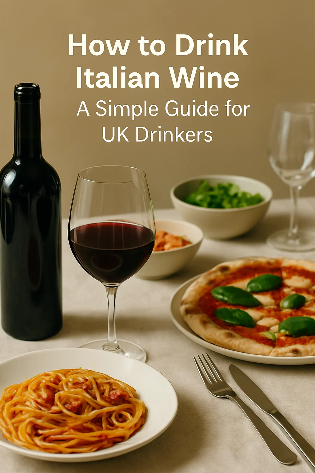 How to drink Italian wine in the UK, with red wine served at the table alongside classic Italian food