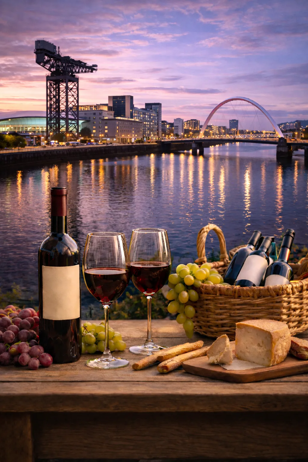 Fine Italian wine delivered in Glasgow, with views of the River Clyde and city skyline