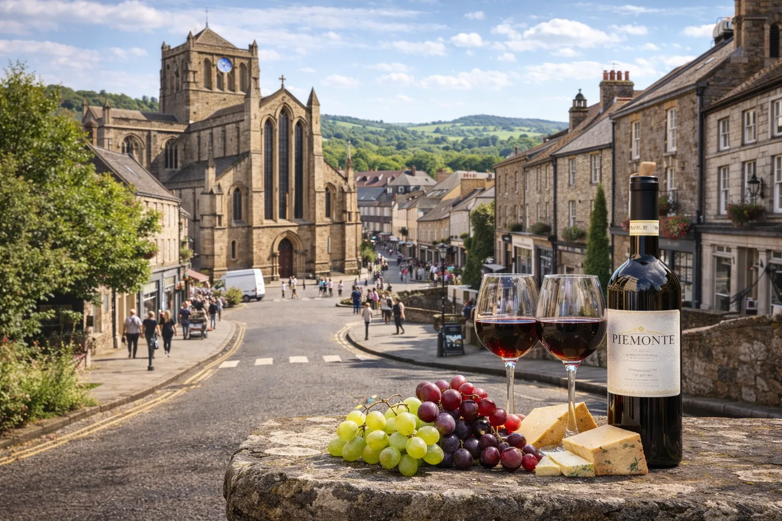 Fine Italian wine delivered in Hexham, with views of Hexham Abbey and the historic town centre