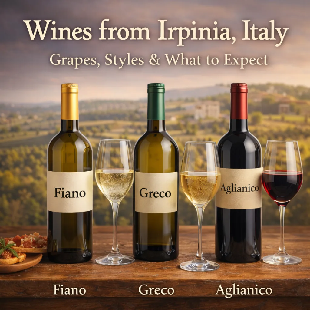 Wines from Irpinia including white and red Italian wines with vineyards in the Avellino hills