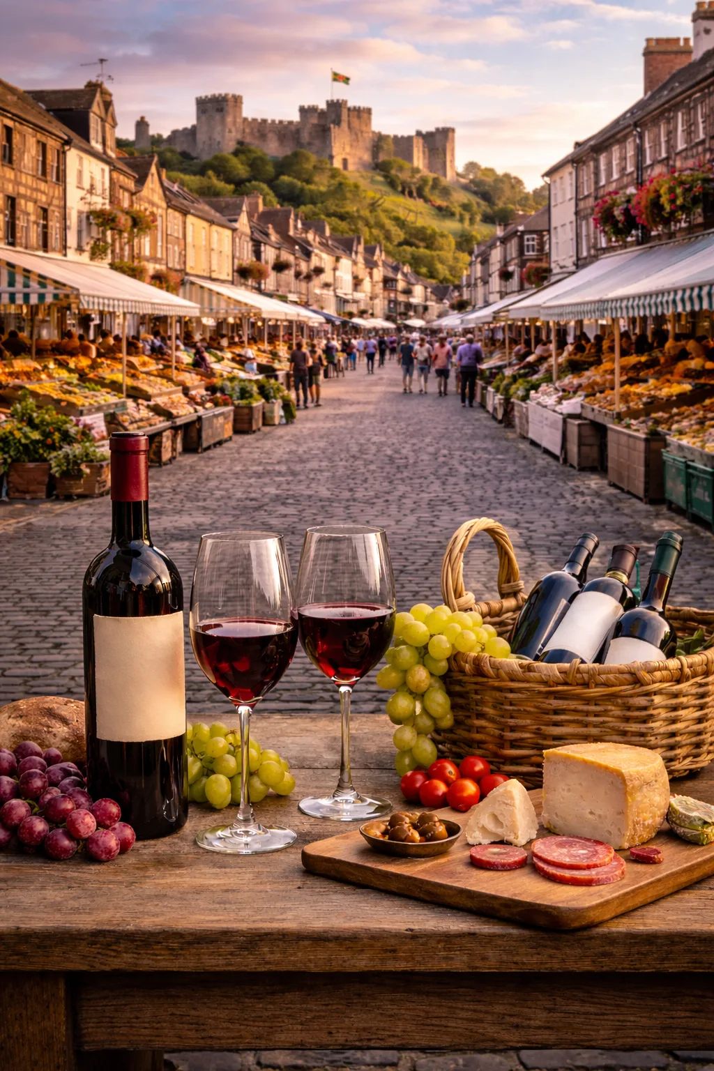 Ludlow wine delivery – fine Italian wines in a historic market town Fine Italian wine delivered in Ludlow, with views of the historic market square and Ludlow Castle