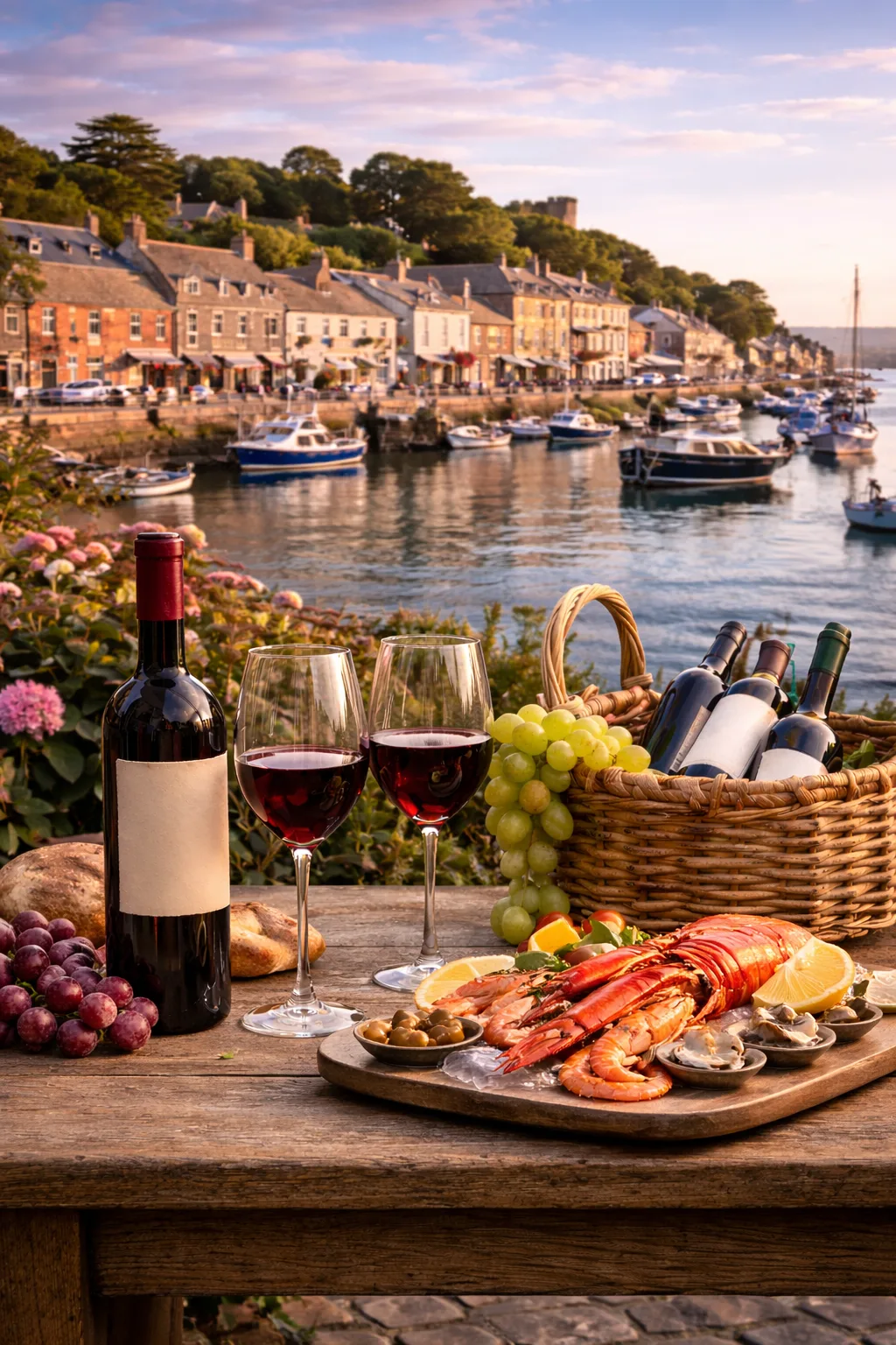 Padstow wine delivery – fine Italian wines by the Cornish harbour Fine Italian wine delivered in Padstow, with views of the harbour and coastal town setting
