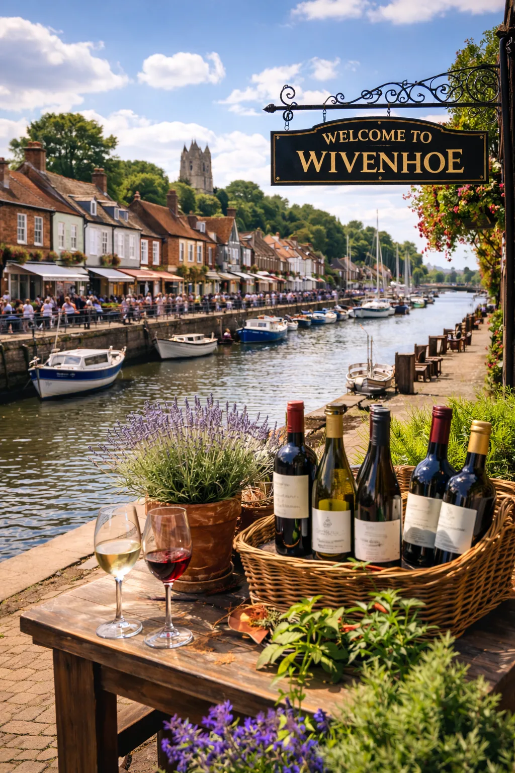 Wine shop Wivenhoe with Italian wines displayed by the River Colne in Essex