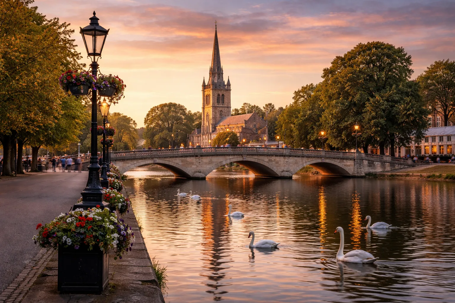 Wine delivery in Bedford with the River Great Ouse, Bedford Town Bridge and St Paul’s Church in the background