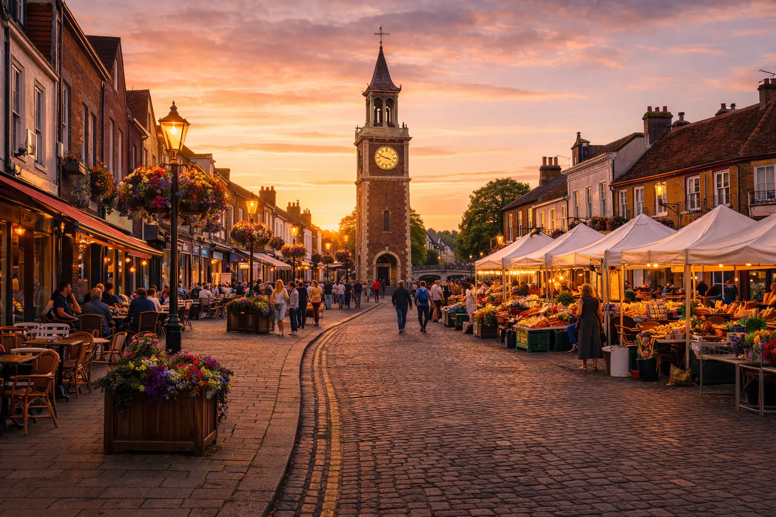 Wine Delivery in Biggleswade – Donzella Wines Wine delivery in Biggleswade town centre with the High Street, Market Square and clock tower