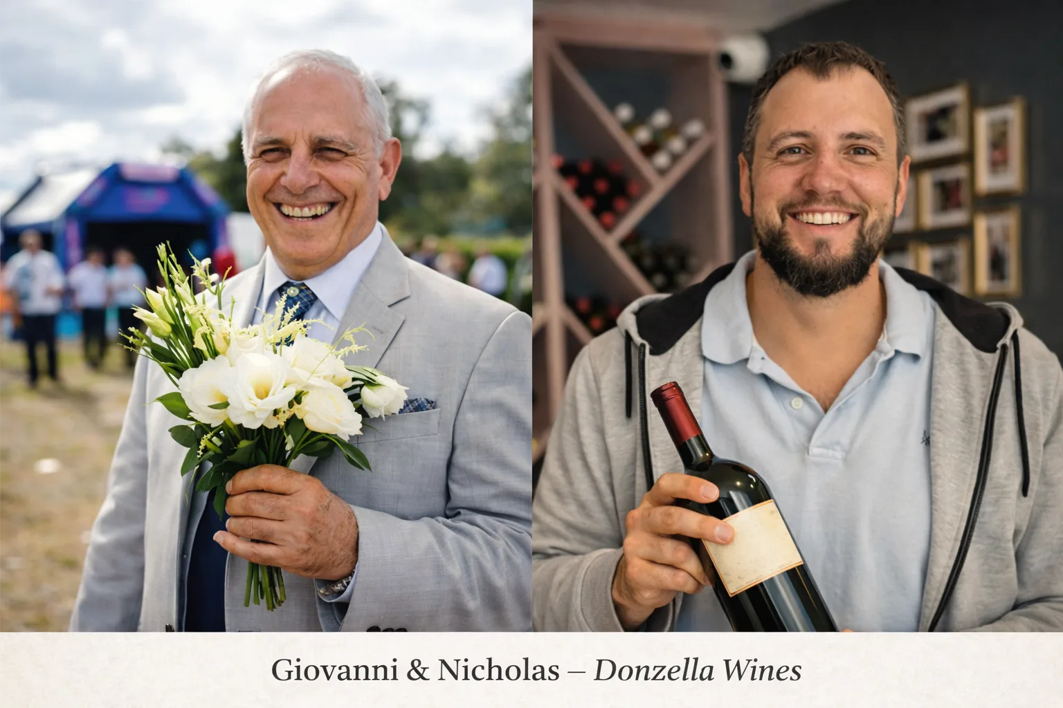 Giovanni and Nicholas from Donzella Wines tasting and selecting Italian wines together