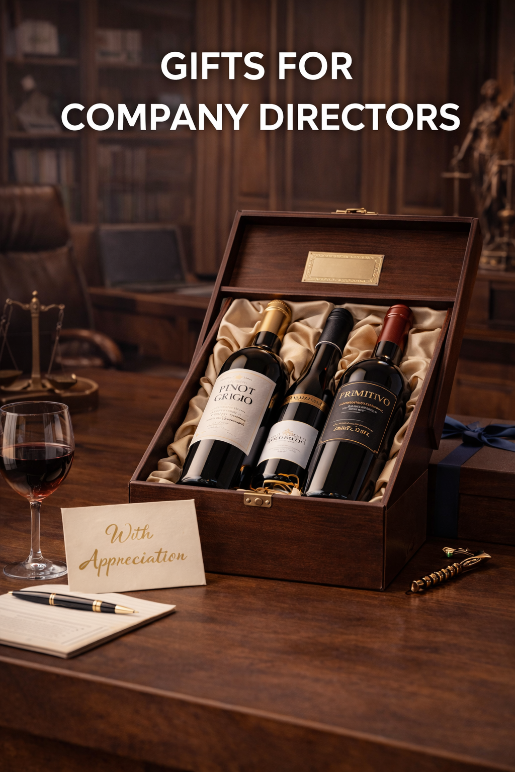Premium wine gifts for company directors in wooden presentation box