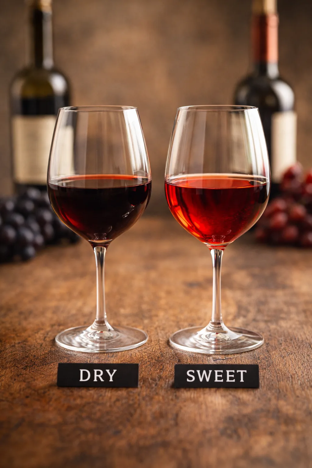 Two glasses of red wine showing dry red wine styles with deep ruby colour