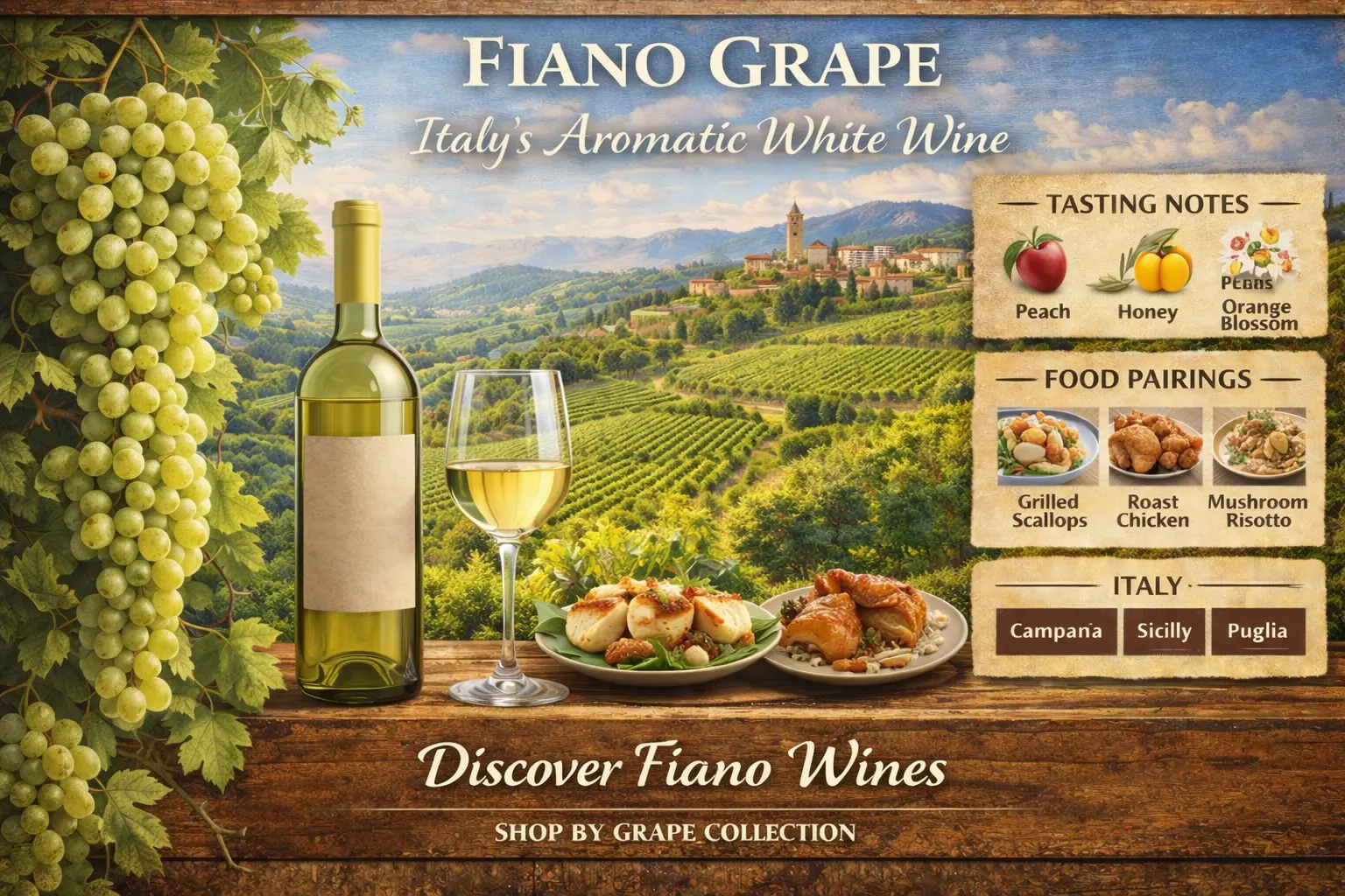 Fiano white wine from Campania with seafood and roast chicken food pairings