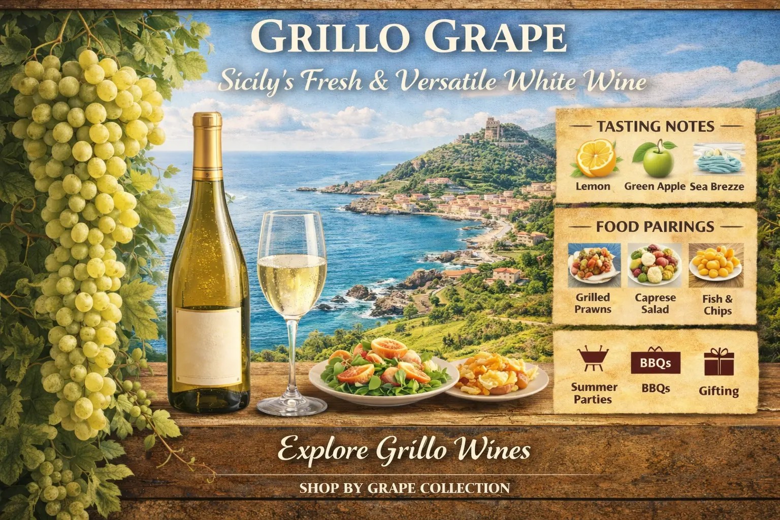 Grillo white wine from Sicily with seafood and summer food pairings