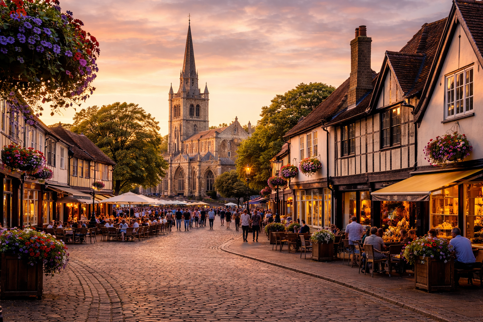 Wine delivery in Hitchin town centre with Hitchin Market Place and St Mary’s Church in the background