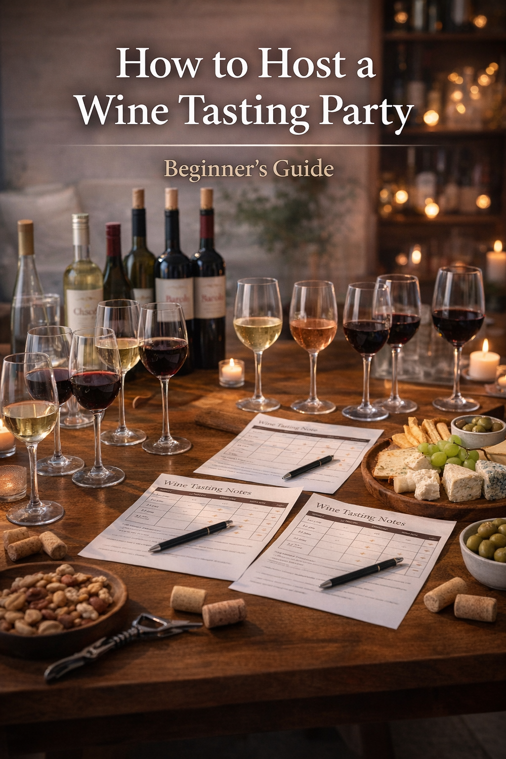 how to host a wine tasting party at home with tasting sheets and wine glasses
