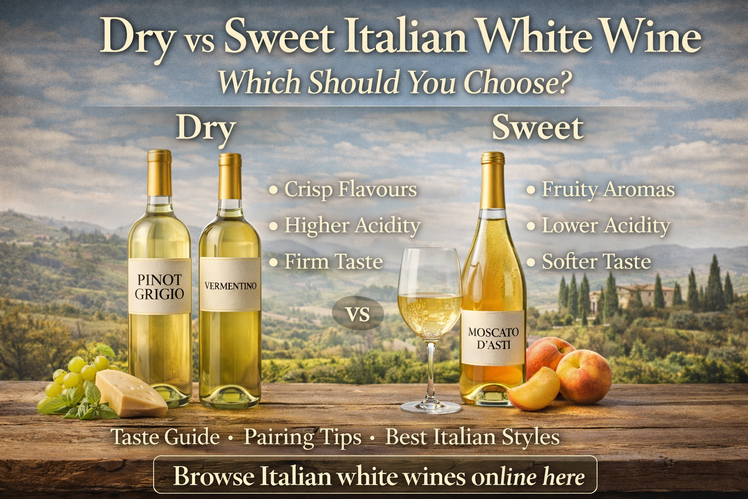 If you are confused about dry vs sweet Italian white wine, you are not alone. When buying wine online, many people struggle to understand labels and sweetness levels, especially with Italian styles.