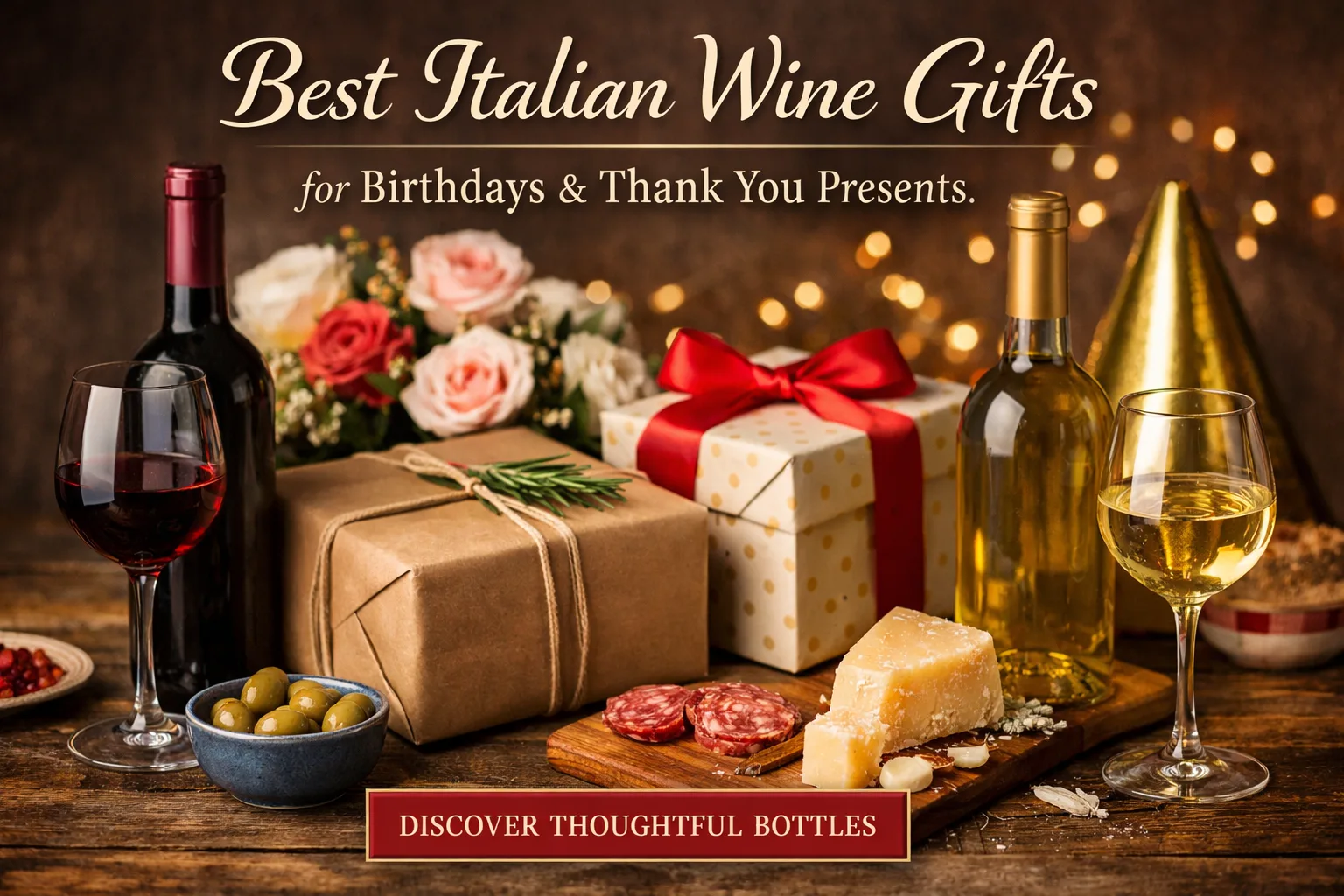 Italian wine gift set with red and white wine bottles presented as a birthday and thank you gift