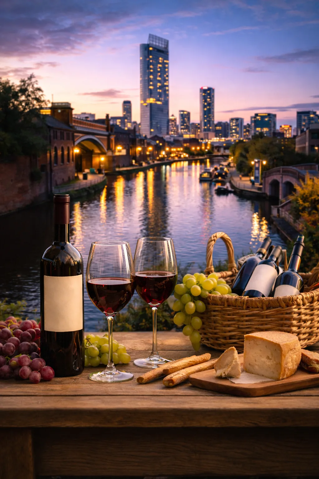 Fine Italian wine delivered in Manchester, with views of the city canals and skyline