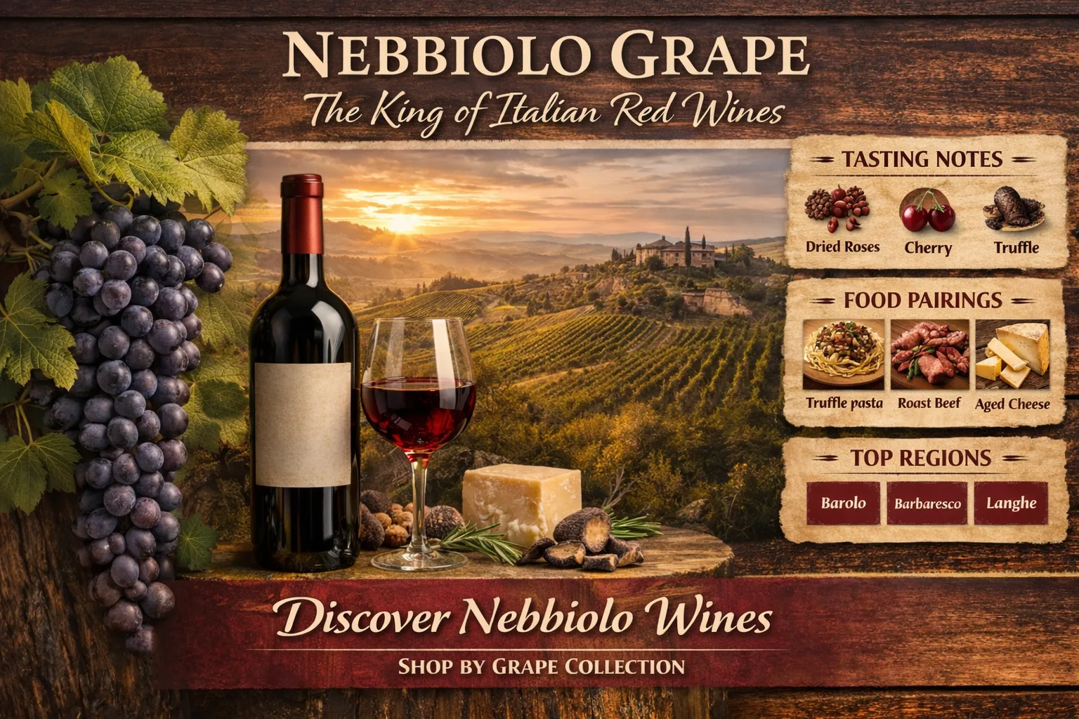 Nebbiolo grape red wine from Piedmont with Italian food pairings
