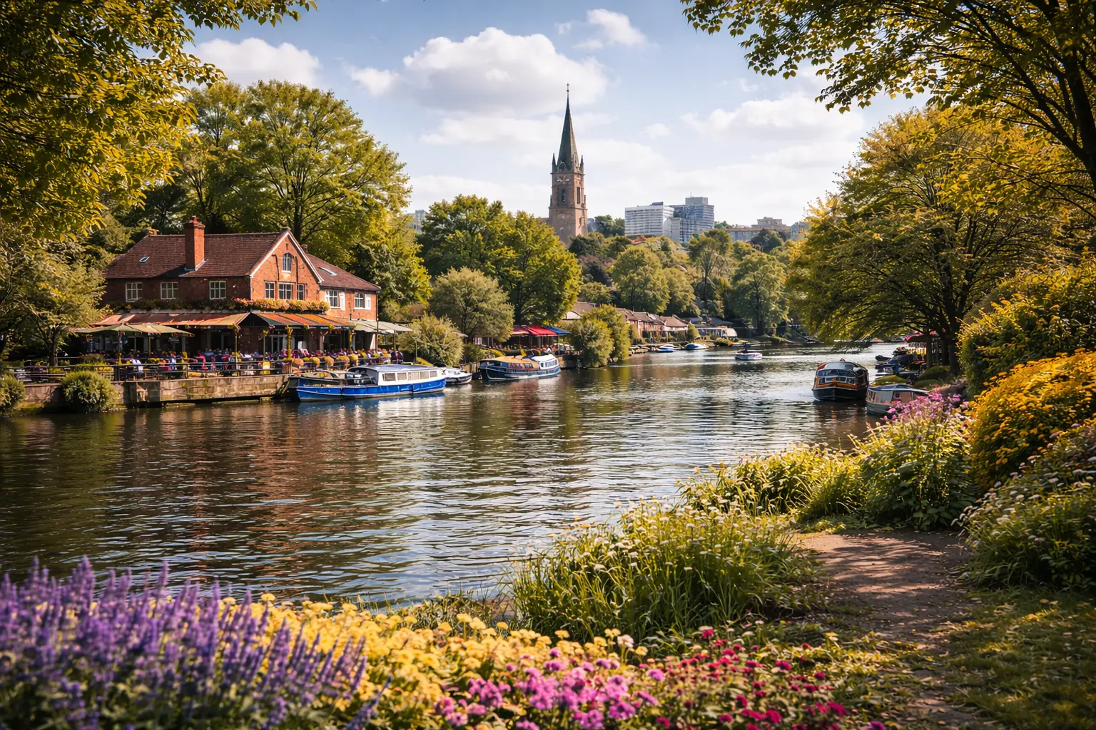Wine delivery across residential areas in southern England Italian wine delivered to residential areas in southern England, with a riverside town setting