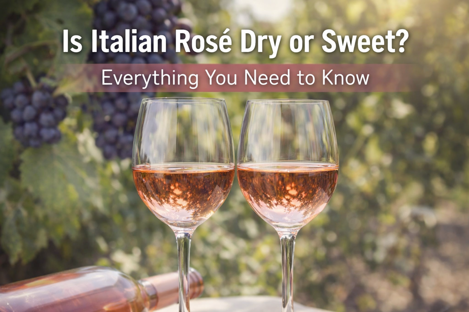 Two glasses of Italian rosé wine showing dry and sweet style comparison on a wooden table