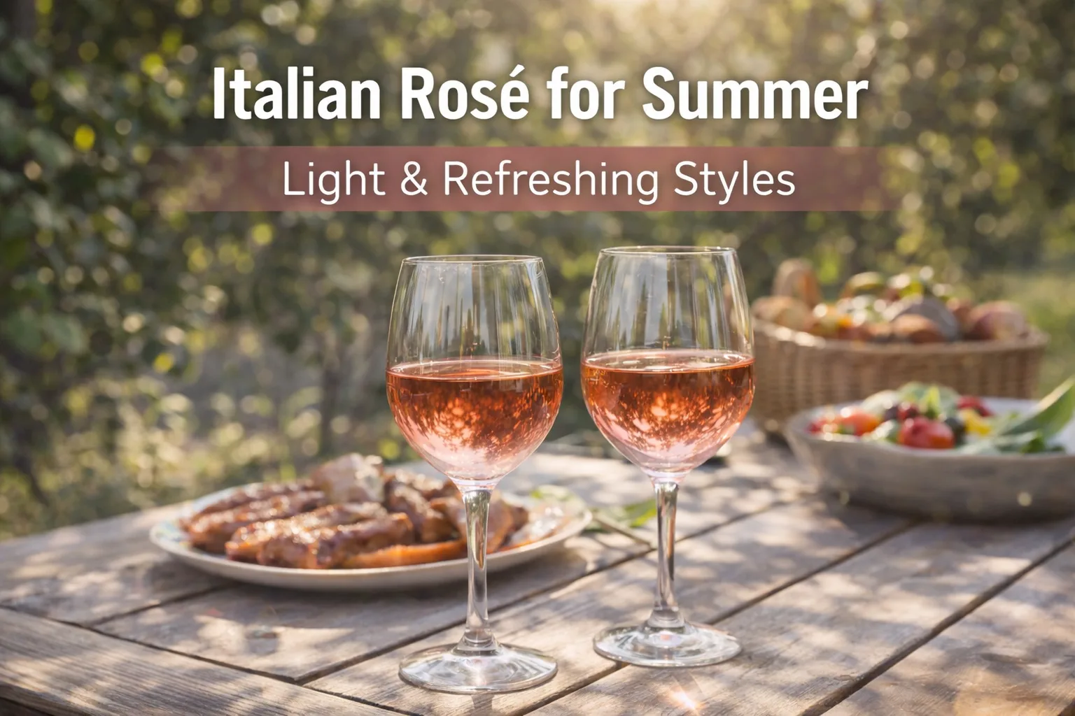 Italian Rosé for Summer – Light & Refreshing Styles Italian rosé wine served chilled outdoors on a summer table with sunlight and fresh fruit