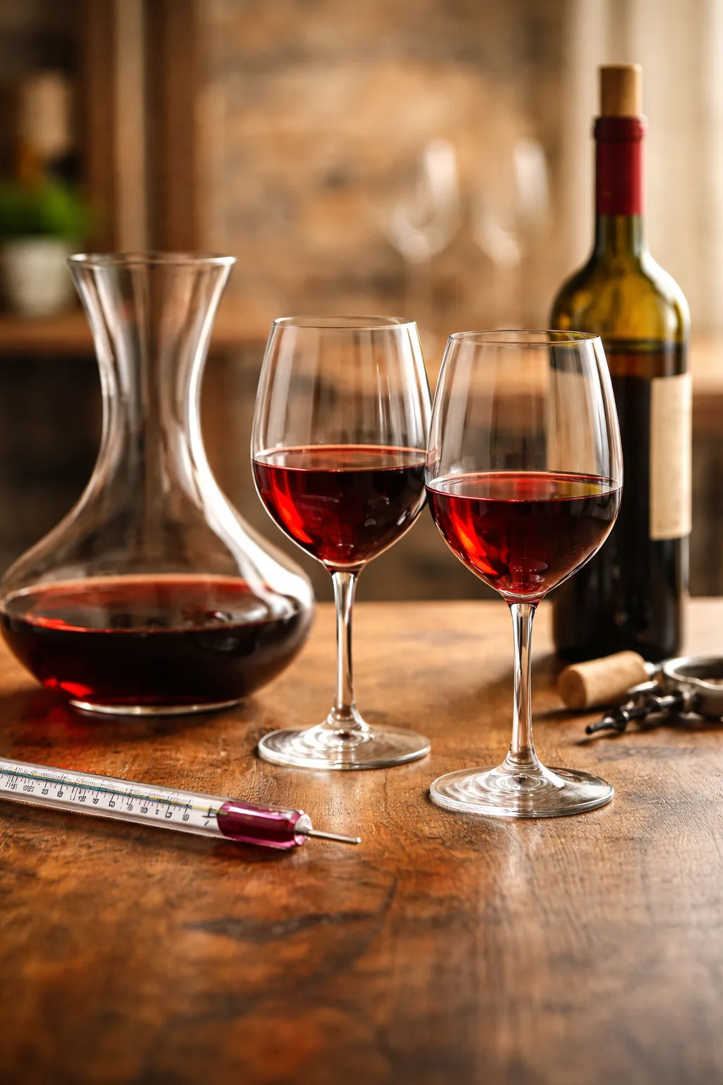 Red wine being served in a wide-bowl glass at the correct temperature