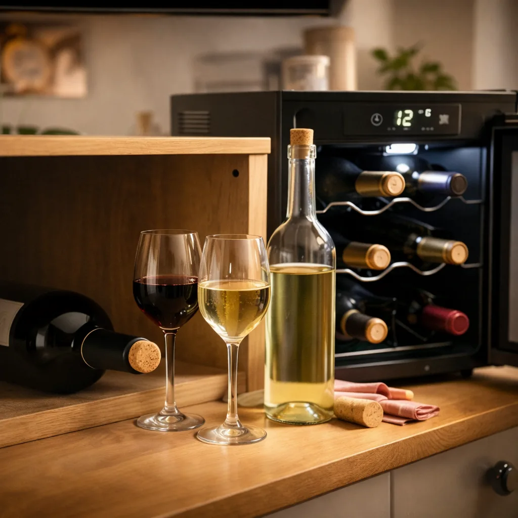 Wine bottles stored on their side in a cool, dark home storage space