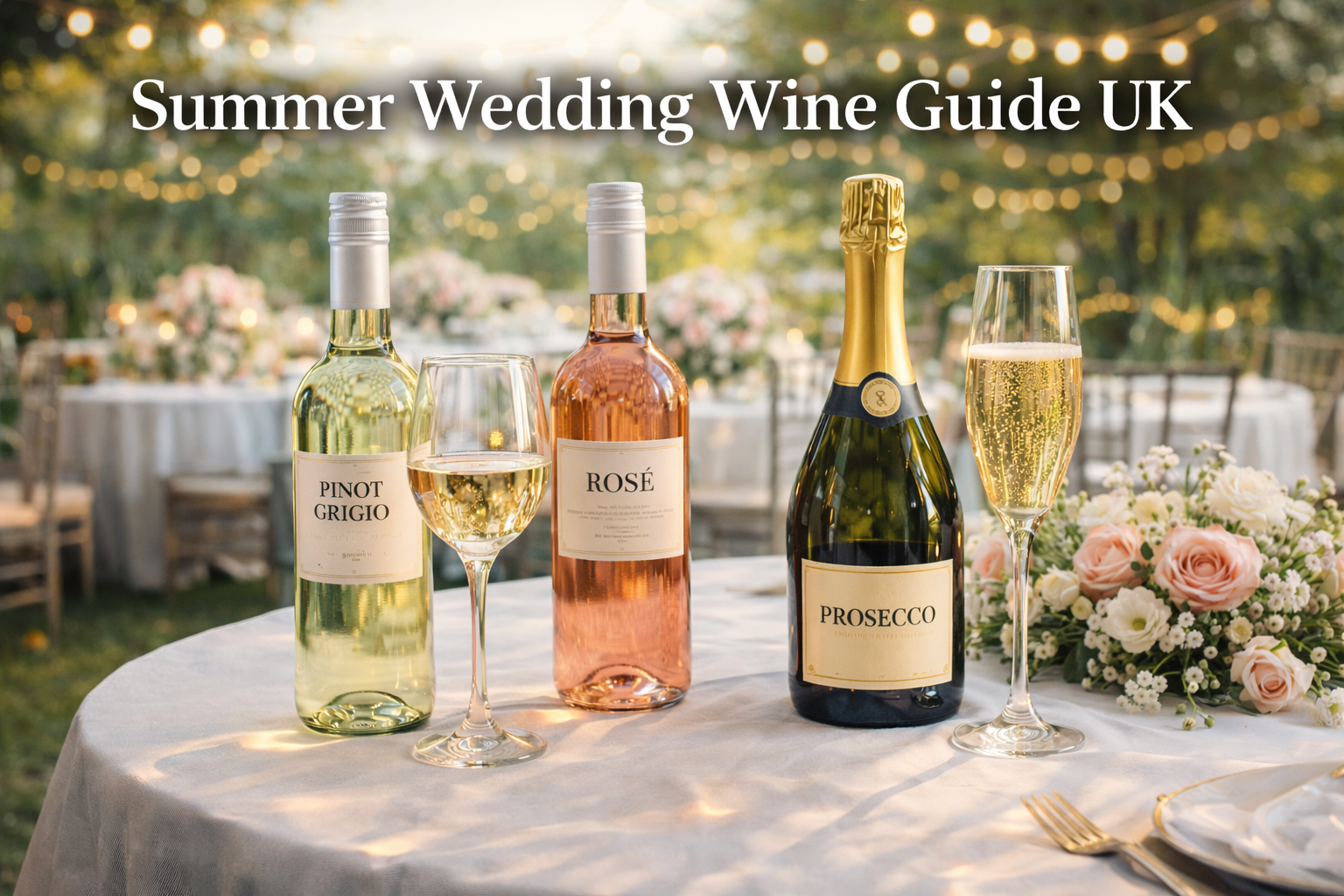 Summer wedding wine guide UK with white, rosé and prosecco