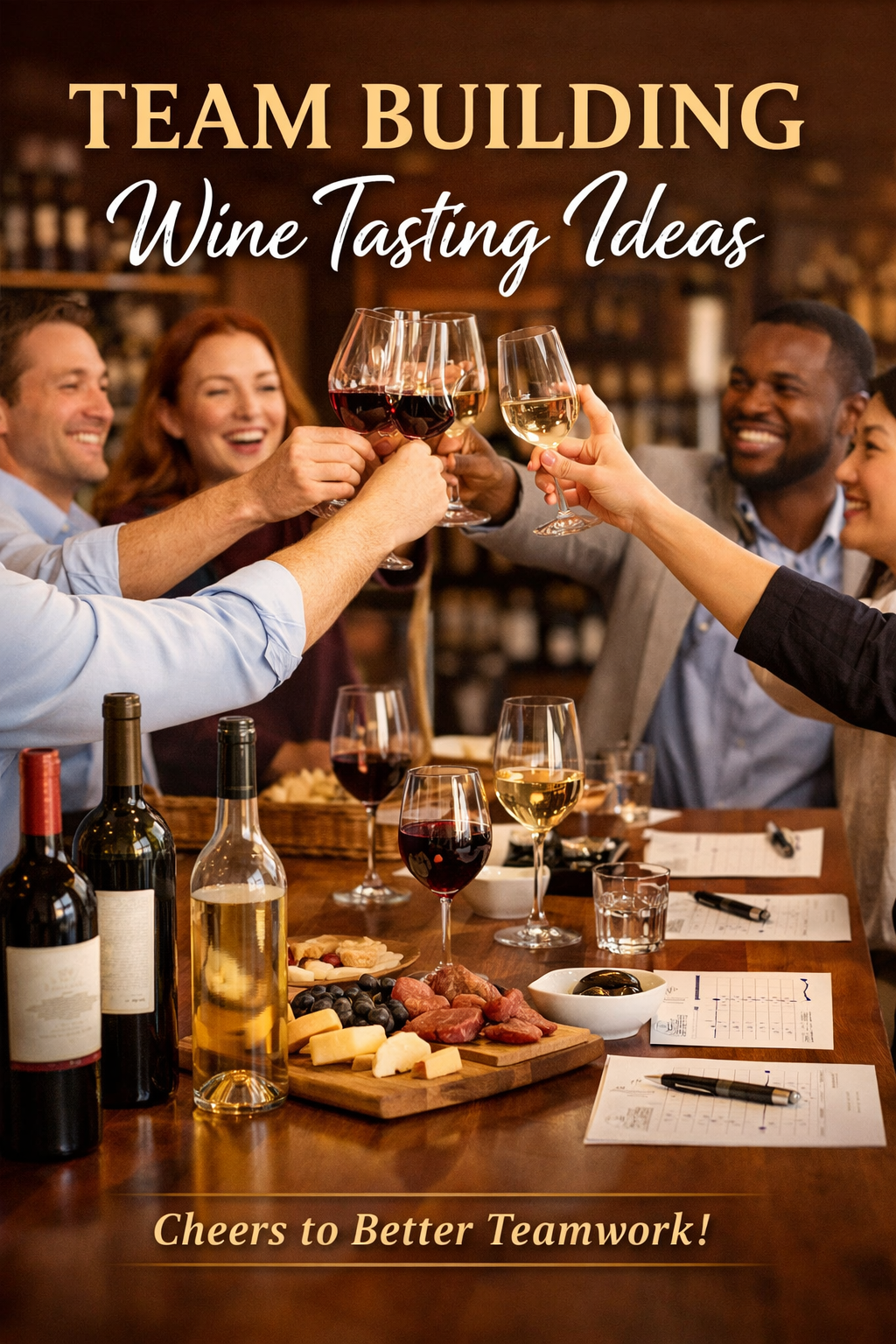 Team building wine tasting event with colleagues enjoying Italian wines together