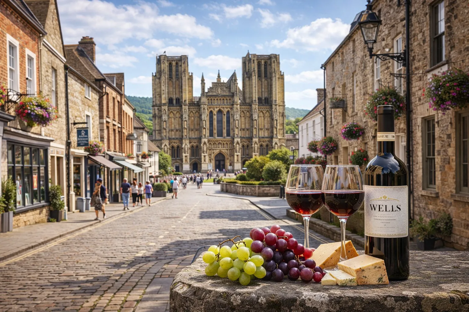 Fine Italian wine delivered in Wells, with views of Wells Cathedral and the historic city centre