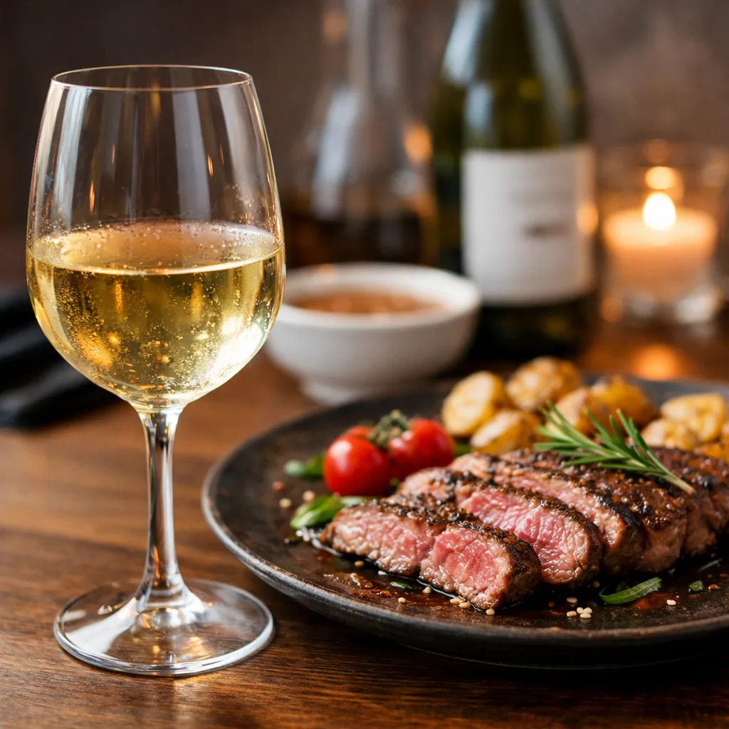 Does White Wine Go With Red Meat? White wine served alongside a red meat dish to show an alternative wine pairing