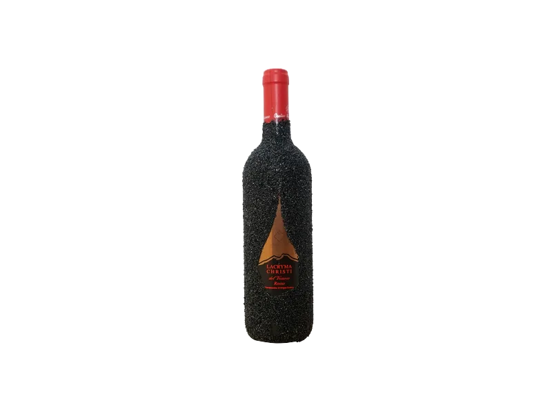 Lacryma Christi del Vesuvio Rosso Pietra Lavica volcanic wine bottle with lava stone coating