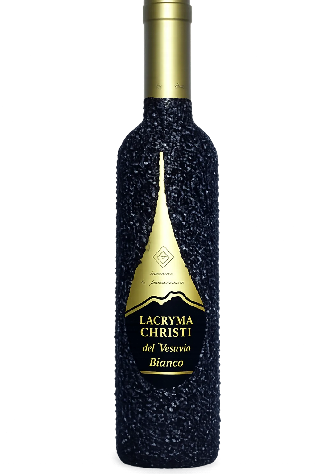 Pietra lavica wine bottle, Lacryma Christi del Vesuvio DOP Bianco grown on volcanic lava soil on the slopes of Mount Vesuvius