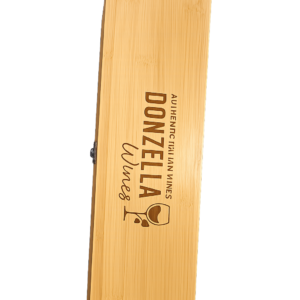 Donzella Wines branded wooden wine gift case closed presentation box
