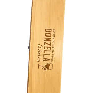 Donzella Wines branded wooden wine gift case closed presentation box