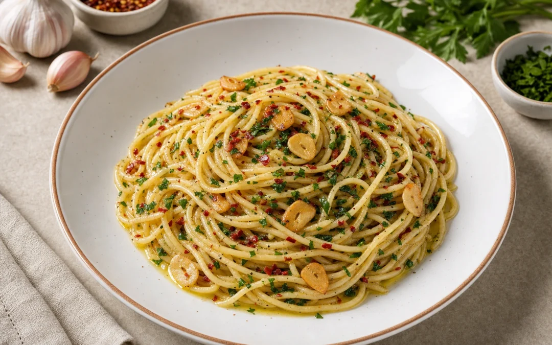 Aglio e Olio served for a UK Italian wine pairing guide