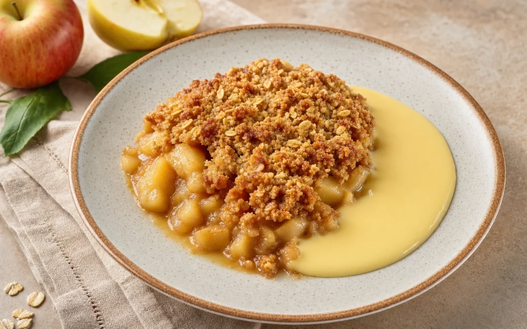 Apple Crumble dish photographed for an Italian wine pairing page
