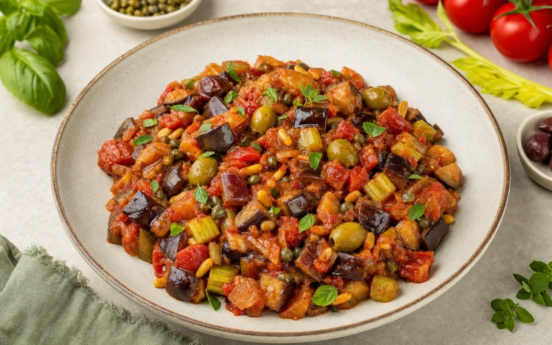 Caponata served for a UK Italian wine pairing guide