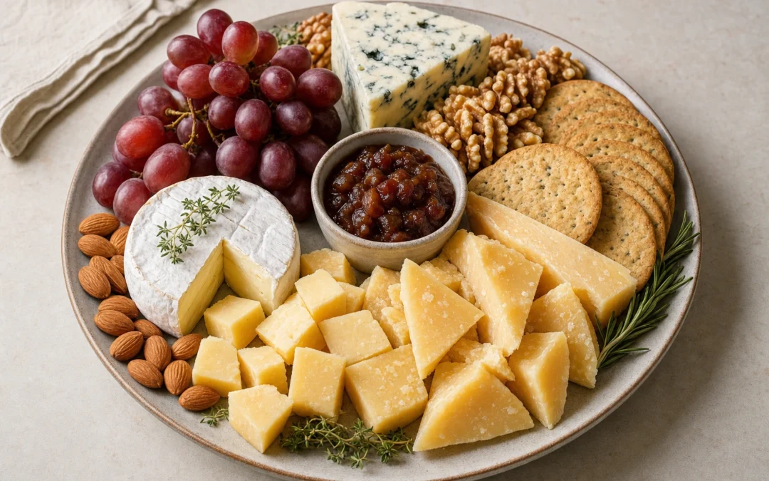 Cheese board served for a UK Italian wine pairing guide