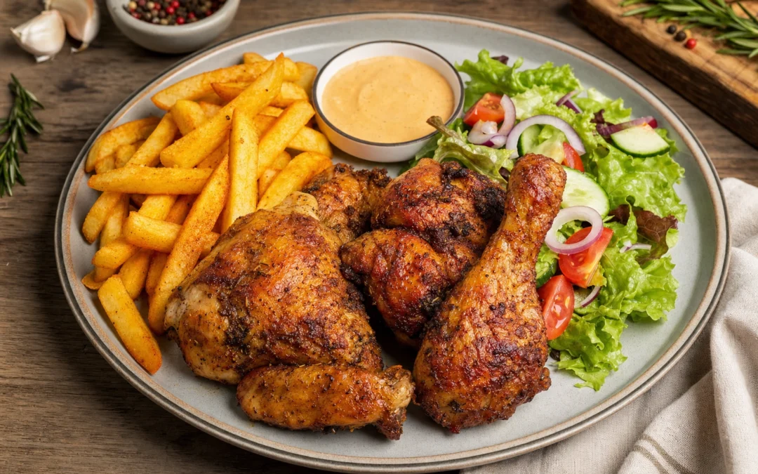 Chicken and Chips served for a UK Italian wine pairing guide
