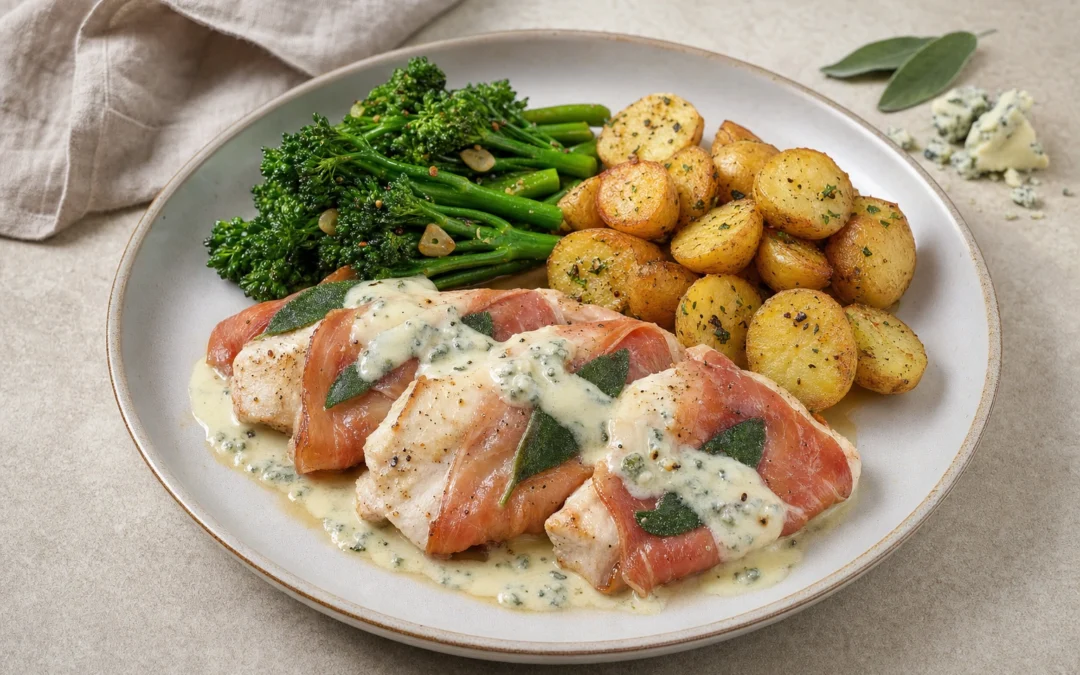 Chicken Saltimbocca served for a UK Italian wine pairing guide