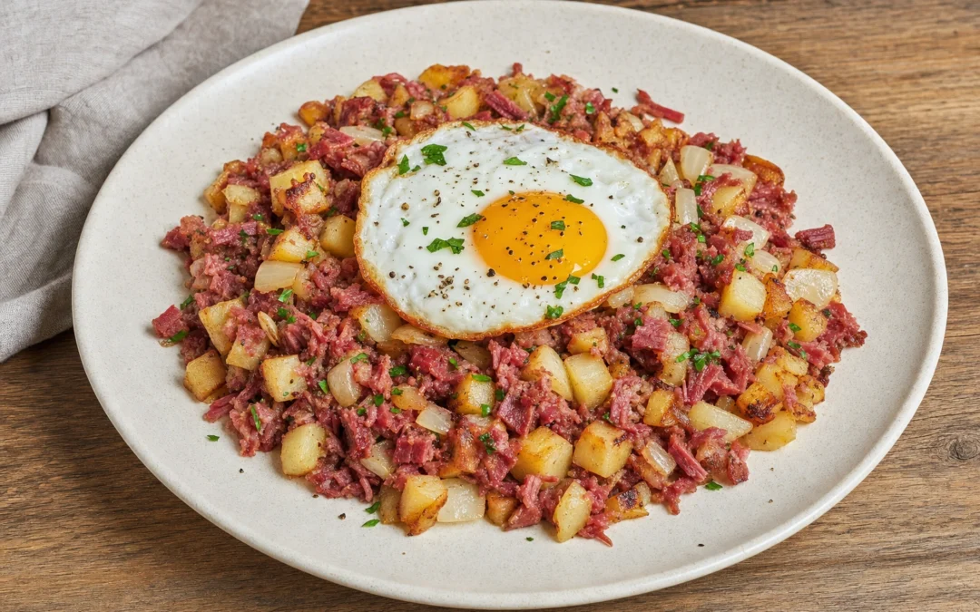 Corned Beef Hash served for a UK Italian wine pairing guide