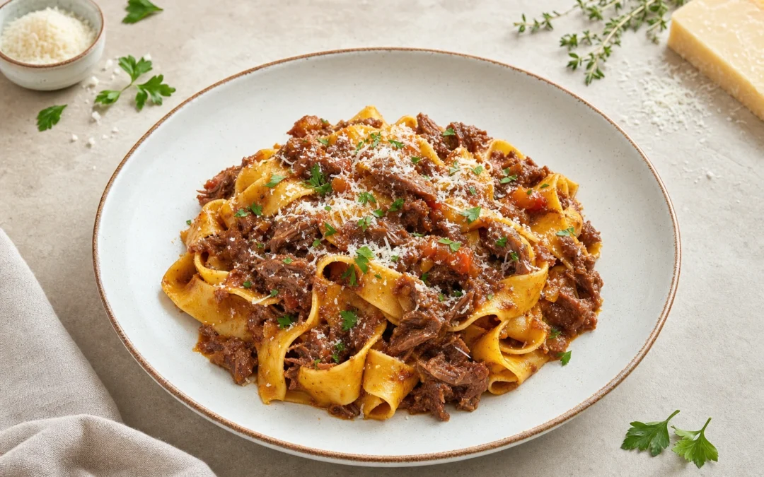 Duck Ragu served for a UK Italian wine pairing guide