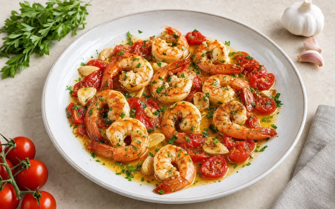 Garlic King Prawns served for a UK Italian wine pairing guide
