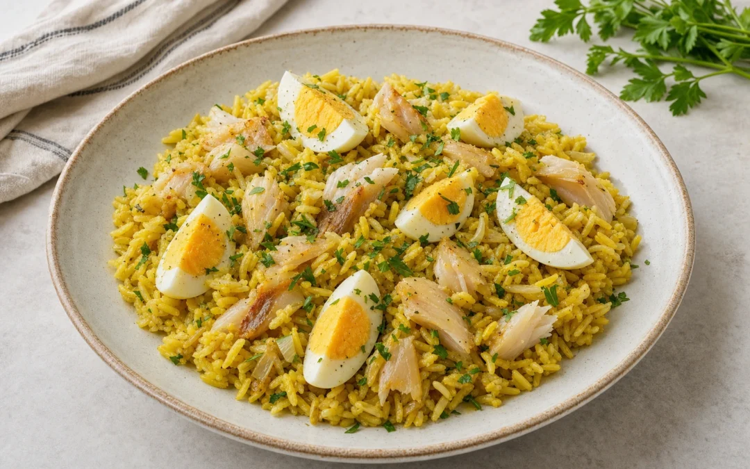 Kedgeree served for a UK Italian wine pairing guide