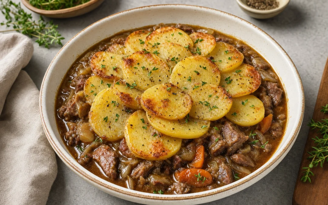 Lancashire Hotpot served for a UK Italian wine pairing guide