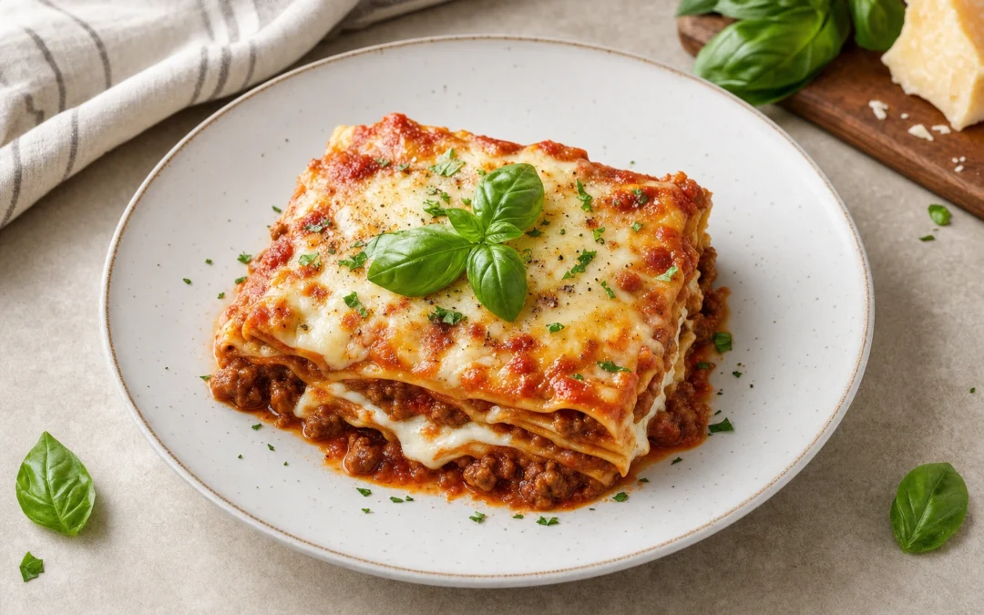 Restaurant-style lasagne for a UK wine pairing article