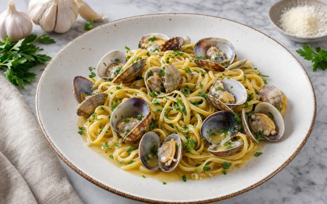 Linguine alle Vongole served for a UK Italian wine pairing guide