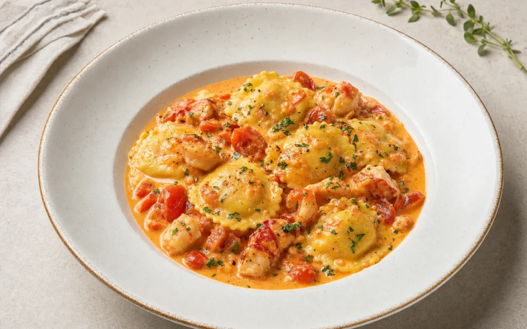 Lobster Ravioli served for a UK Italian wine pairing guide